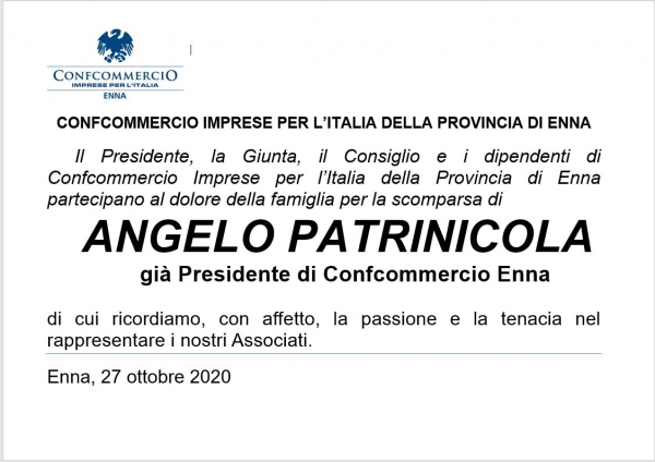 Cordoglio per la perdita di Angelo Patrinicola già presidente di Confcommercio Enna
