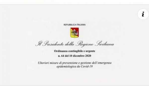Ordinanza Regione Sicilia n. 64 del 10 dicembre 2020 - Comunicazione all&#039;Asp del numero massimo clienti di una attività